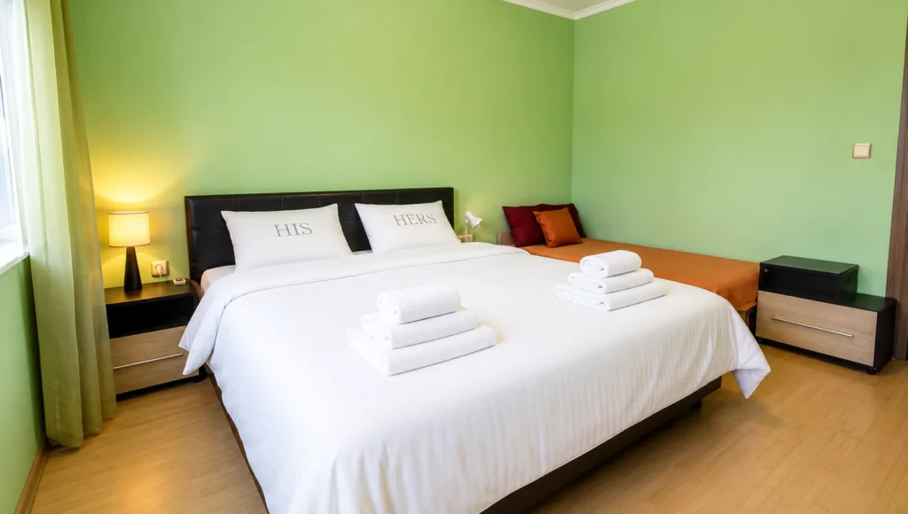Подготвена спалня в StayBooked апартамента в комплекс Перла, Бургас